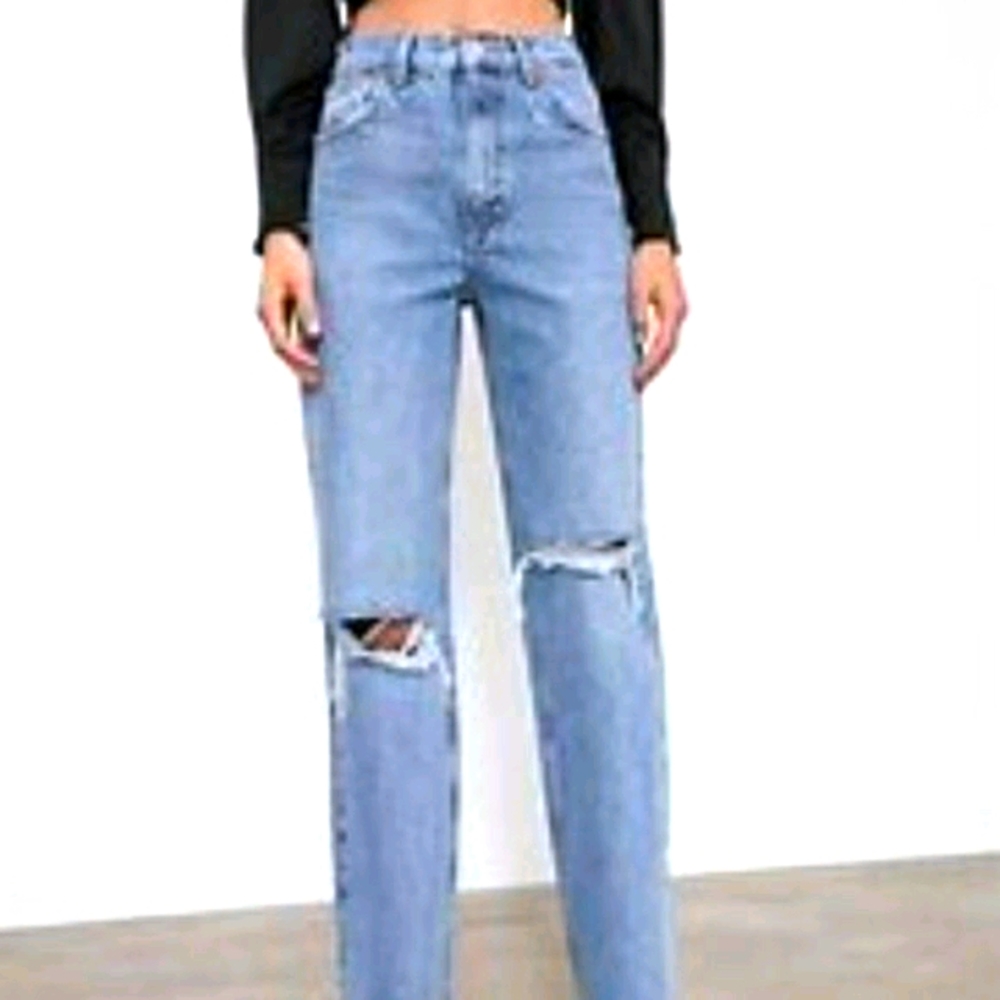 ZARA Hi Rise Bootcut Distressed Jeans
